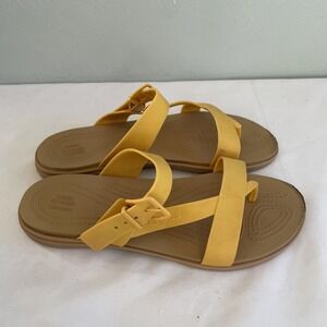 Crocs Tulum Toe Post Thong Flip Flop Sandals Size 9 Yellow Buckle Beach Travel